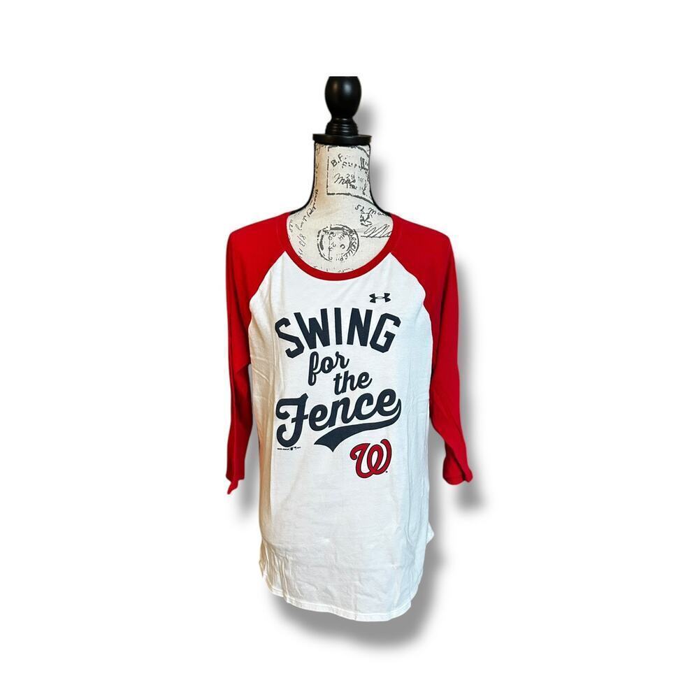 Under Armour MLB Washington Nationals Raglan T-shirt Red Swing for the Fence XL - Picture 2 of 5